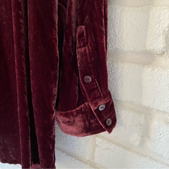 Eileen Fisher Velvet Classic Collar Long Tunic Shirt Deep Claret Red Size XL - Picture 7 of 9